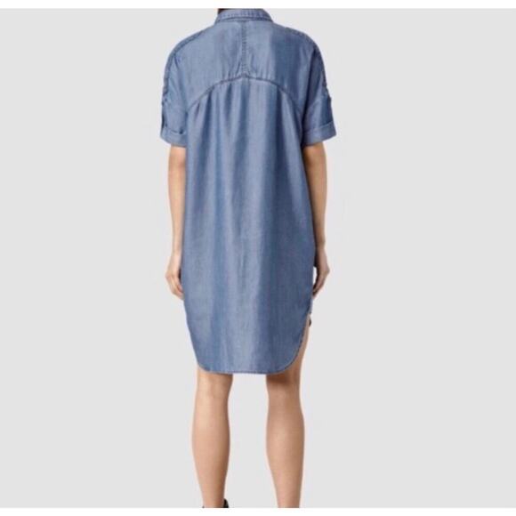 Allsaints Mel Dress Button Down Short Sleeves Mini Light Indigo Blue Size 4 - Picture 3 of 14